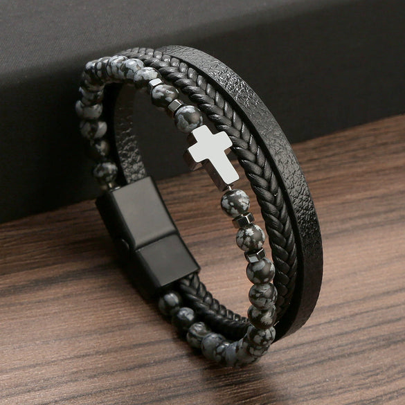 Men's Natural Stone Stainless Steel Geometric Handmade Magnetic Bracelet