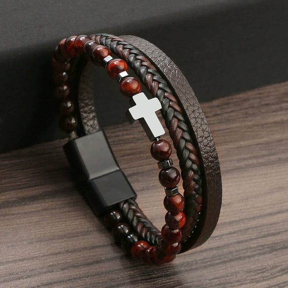 Men's Natural Stone Stainless Steel Geometric Handmade Magnetic Bracelet