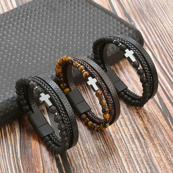 Men's Natural Stone Stainless Steel Geometric Handmade Magnetic Bracelet