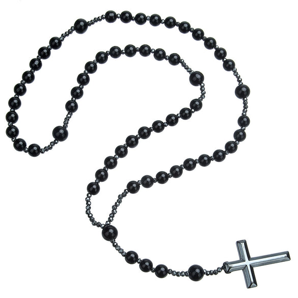 Men's Necklace Religious Cross Pendant Alloy Tiger Eye Stone Handmade Cotton Thread Jewelry