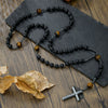 Men's Necklace Religious Cross Pendant Alloy Tiger Eye Stone Handmade Cotton Thread Jewelry