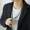 Men's Necklace Religious Cross Pendant Alloy Tiger Eye Stone Handmade Cotton Thread Jewelry