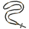 Men's Necklace Religious Cross Pendant Alloy Tiger Eye Stone Handmade Cotton Thread Jewelry