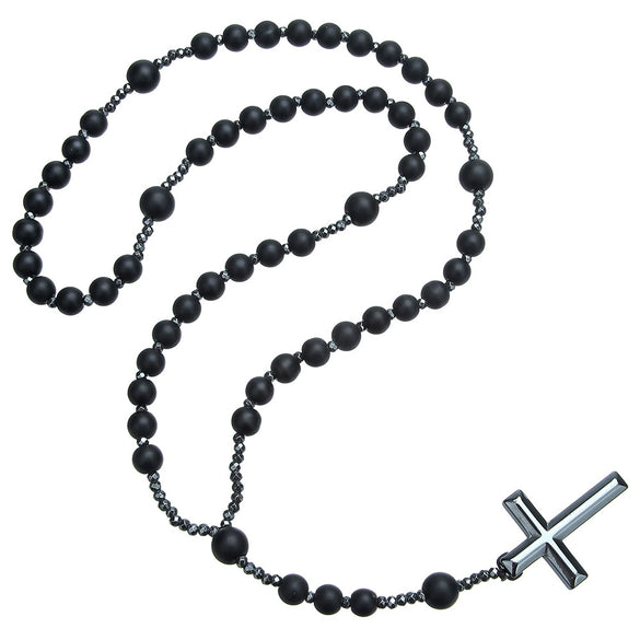 Men's Necklace Religious Cross Pendant Alloy Tiger Eye Stone Handmade Cotton Thread Jewelry