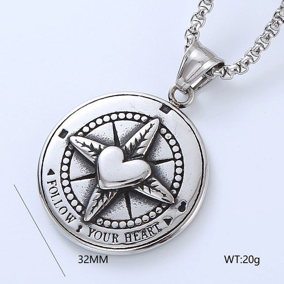 Men's Necklace Titanium Steel Geometric Lion Head Retro Punk Style Polished