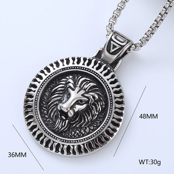 Men's Necklace Titanium Steel Geometric Lion Head Retro Punk Style Polished