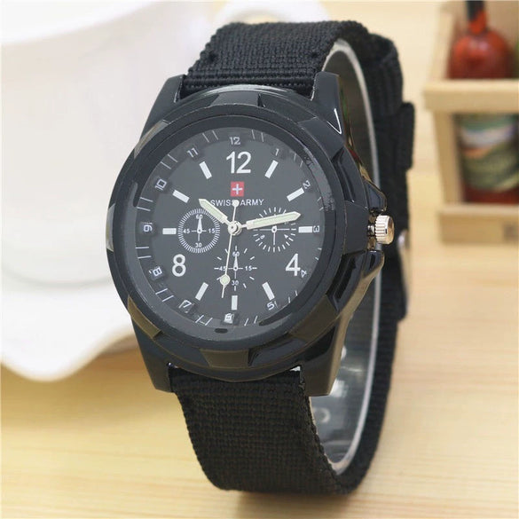 Men's Nylon Woven Strap Quartz Watch Round Alloy Case Stainless Steel Buckle Pointer Display Luminous Sports Leisure Watch