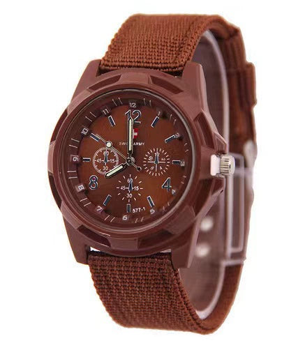 Men's Nylon Woven Strap Quartz Watch Round Alloy Case Stainless Steel Buckle Pointer Display Luminous Sports Leisure Watch