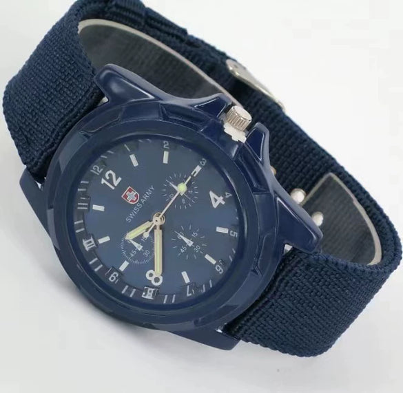 Men's Nylon Woven Strap Quartz Watch Round Alloy Case Stainless Steel Buckle Pointer Display Luminous Sports Leisure Watch