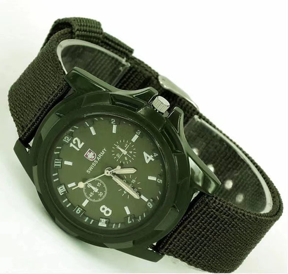 Men's Nylon Woven Strap Quartz Watch Round Alloy Case Stainless Steel Buckle Pointer Display Luminous Sports Leisure Watch