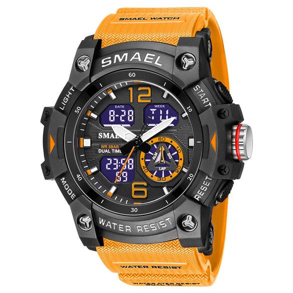 Men's Outdoor Sports Multifunctional Waterproof Watch With Pu Strap And Resin Case Round Dial