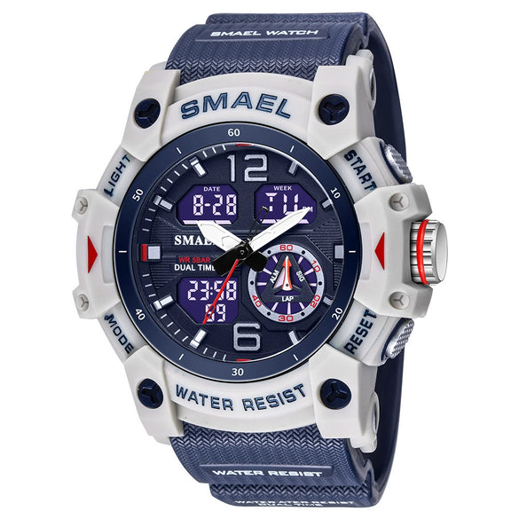 Men's Outdoor Sports Multifunctional Waterproof Watch With Pu Strap And Resin Case Round Dial