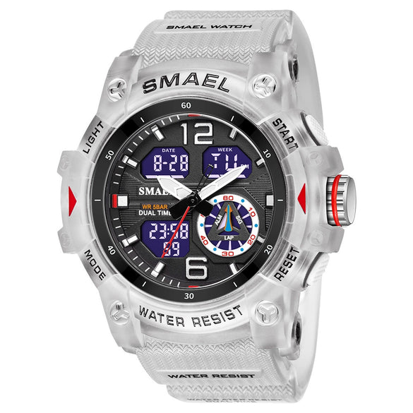 Men's Outdoor Sports Multifunctional Waterproof Watch With Pu Strap And Resin Case Round Dial