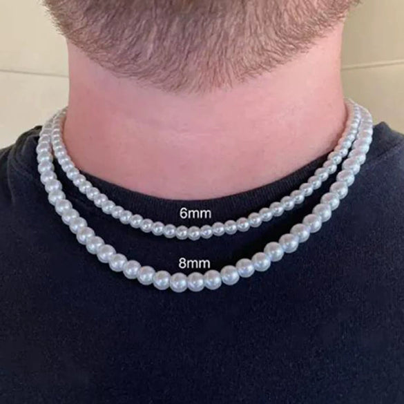 Men's Pearl O Chain Necklace With Geometric Style Handmade Alloy Pendant