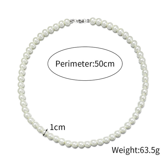 Men's Pearl O Chain Necklace With Geometric Style Handmade Alloy Pendant