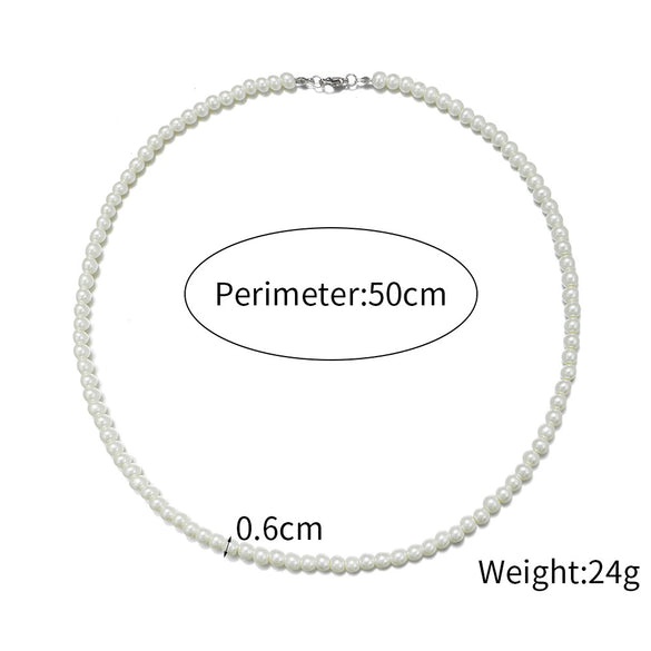 Men's Pearl O Chain Necklace With Geometric Style Handmade Alloy Pendant