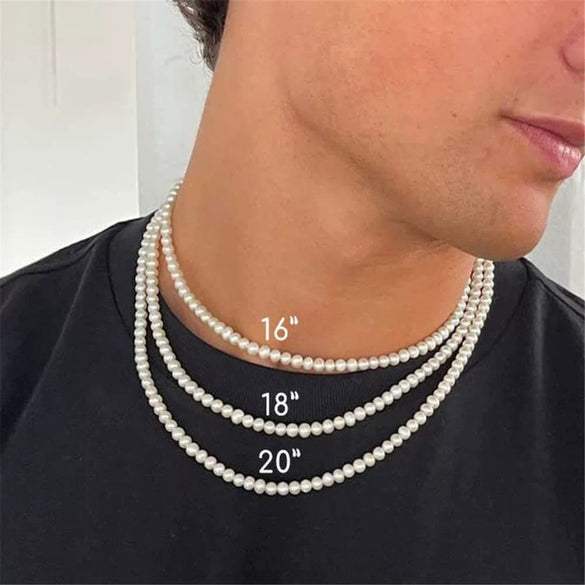 Men's Pearl O Chain Necklace With Geometric Style Handmade Alloy Pendant