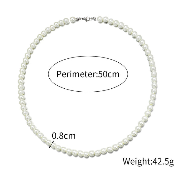 Men's Pearl O Chain Necklace With Geometric Style Handmade Alloy Pendant