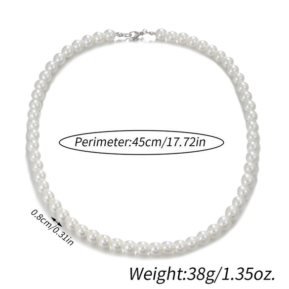 Men's Pearl O Chain Necklace With Geometric Style Handmade Alloy Pendant