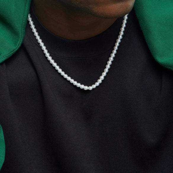 Men's Personality Geometric Handmade Pearl Alloy Necklace