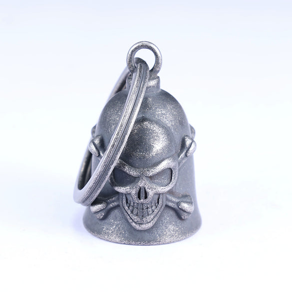 Men's Polished Stainless Steel Motorcycle Skull And Cross Bell Pendant Statement Necklace