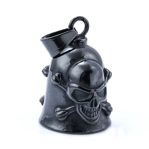 Men's Polished Stainless Steel Motorcycle Skull And Cross Bell Pendant Statement Necklace