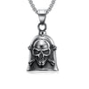 Men's Polished Stainless Steel Motorcycle Skull And Cross Bell Pendant Statement Necklace