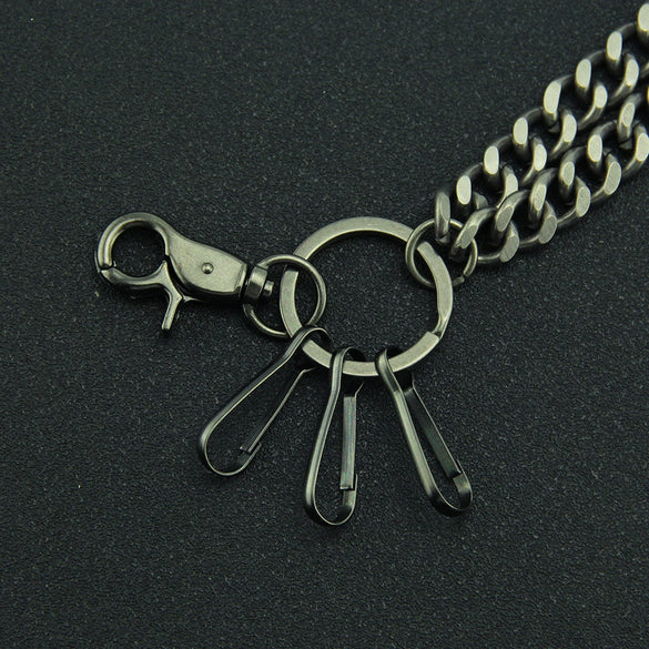 Men's Punk Hiphop Casual Jeans Pants With Metal Double Waist Chain Pendant