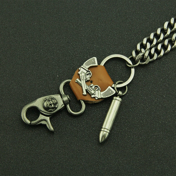 Men's Punk Hiphop Casual Jeans Pants With Metal Double Waist Chain Pendant