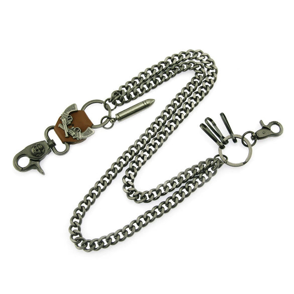 Men's Punk Hiphop Casual Jeans Pants With Metal Double Waist Chain Pendant