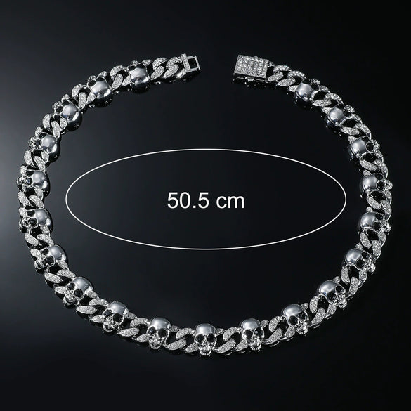Men's Punk Hiphop Style Skull Necklace Alloy Material Geometric Pattern Diamond Design Cuban Chain