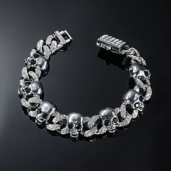 Men's Punk Hiphop Style Skull Necklace Alloy Material Geometric Pattern Diamond Design Cuban Chain