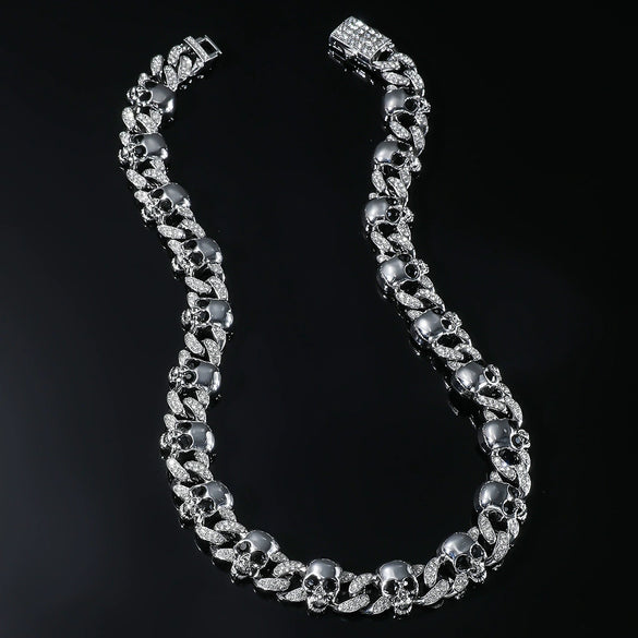Men's Punk Hiphop Style Skull Necklace Alloy Material Geometric Pattern Diamond Design Cuban Chain