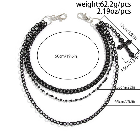 Men's Punk Metal Cross Denim Pants Chain With Multiple Circles