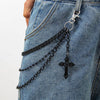 Men's Punk Metal Cross Denim Pants Chain With Multiple Circles