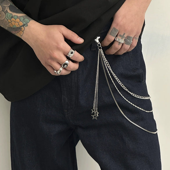 Men's Punk Metal Hiphop Waist Chain With Tassel And Fivepointed Star Accessories