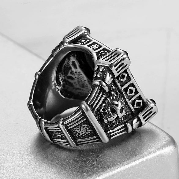 Men's Punk Skull Retro Gothic Stainless Steel Drop Shape Rock Ring Seiko Crafted