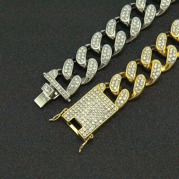Men's Punk Style Alloy Cuban Chain Necklace With Geometric Diamond Pendant