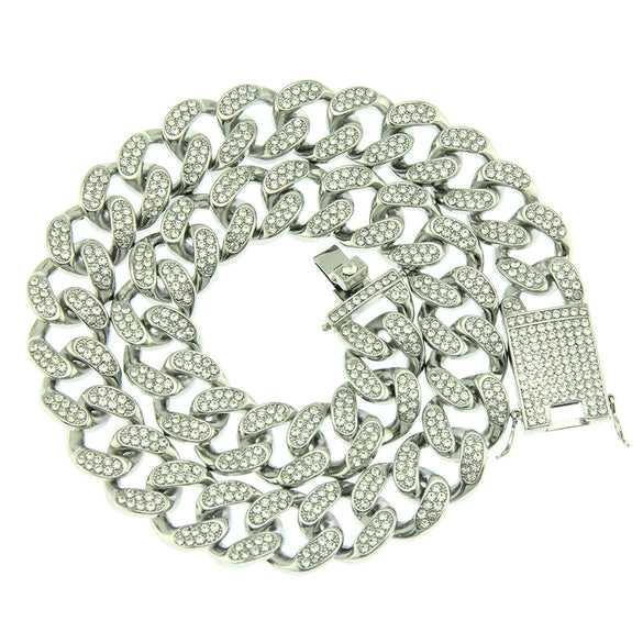Men's Punk Style Alloy Cuban Chain Necklace With Geometric Diamond Pendant