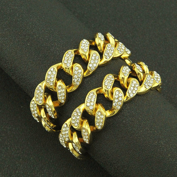 Men's Punk Style Alloy Cuban Chain Necklace With Geometric Diamond Pendant