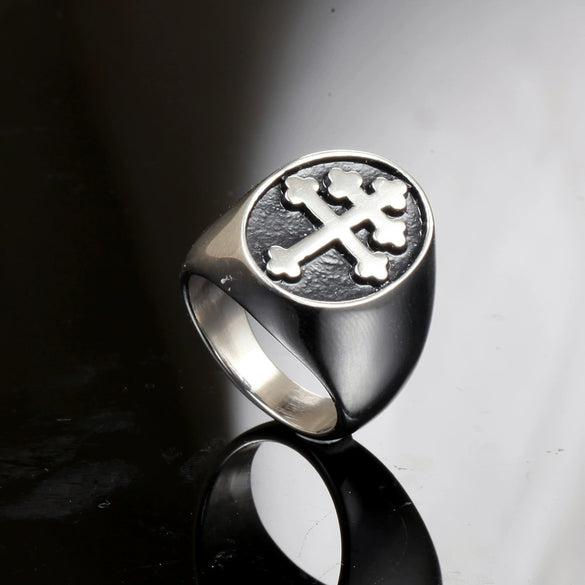 Men's Punk Style Cross Stainless Steel Jewelry Ring With Smear Spot And Polishing Treatment