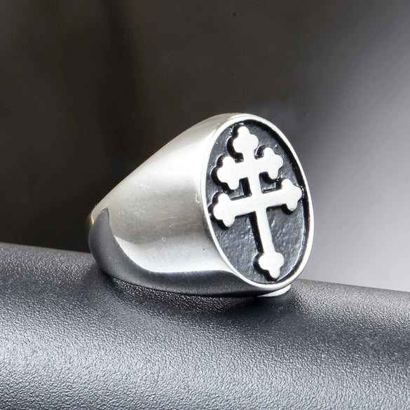 Men's Punk Style Cross Stainless Steel Jewelry Ring With Smear Spot And Polishing Treatment