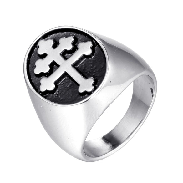 Men's Punk Style Cross Stainless Steel Jewelry Ring With Smear Spot And Polishing Treatment