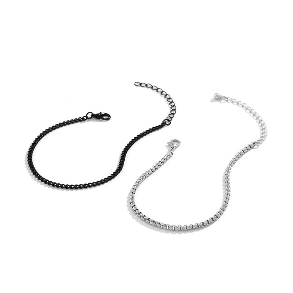 Men's Punk Trendy Square Pearl Metal Chain Bracelet With Geometric Pattern And Spray Paint