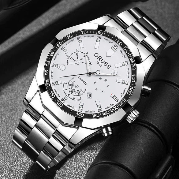 Men's Quartz Watch Alloy Case Round Dial Business Style Waterproof Luminous