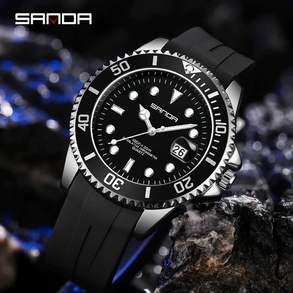 Men's Quartz Watch Alloy Case Silicone Strap Round Dial Leisure Style