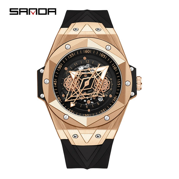 Men's Quartz Watch Alloy Case Silicone Strap Round Dial Printed Logo