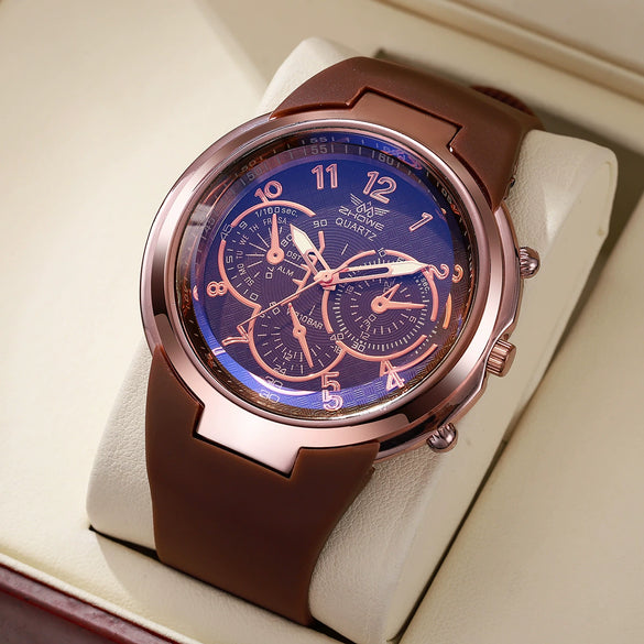 Men's Quartz Watch Alloy Case Silicone Strap Stainless Steel Buckle Round Dial Fashion Style