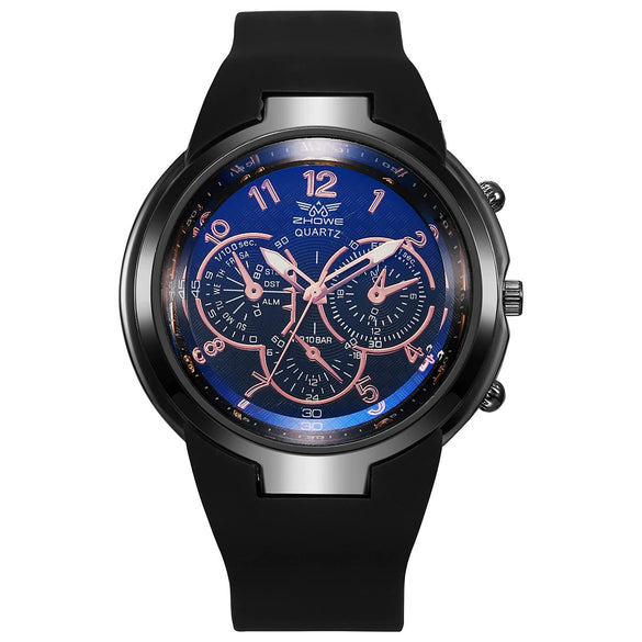 Men's Quartz Watch Alloy Case Silicone Strap Stainless Steel Buckle Round Dial Fashion Style