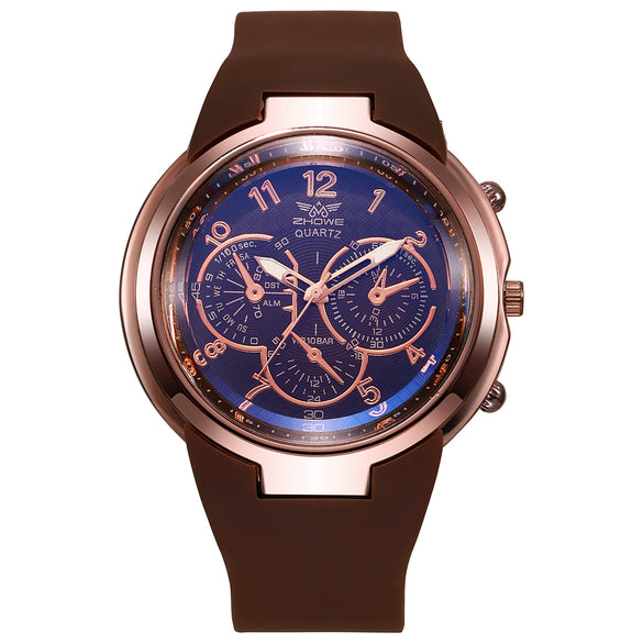 Men's Quartz Watch Alloy Case Silicone Strap Stainless Steel Buckle Round Dial Fashion Style